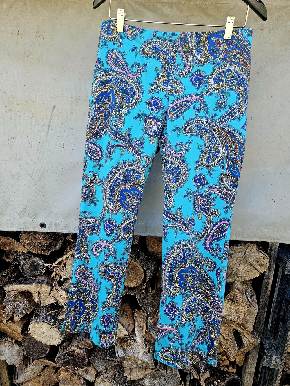 Talbots Turquoise Paisley Stretch Cigarette SKINNY Pants Cotton Sz. 6 - Picture 4 of 7